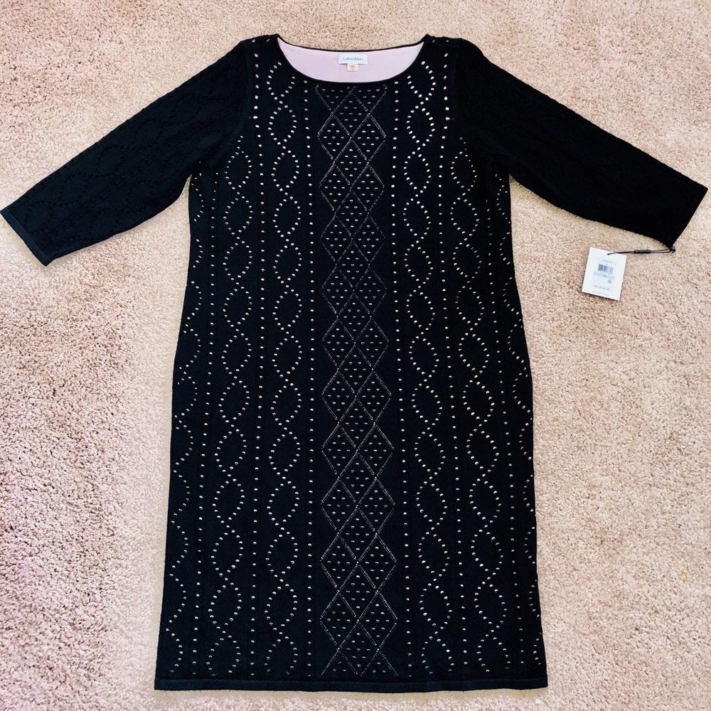 NWT Calvin Klein Laser-Cutout Black Knit Dress 1x
